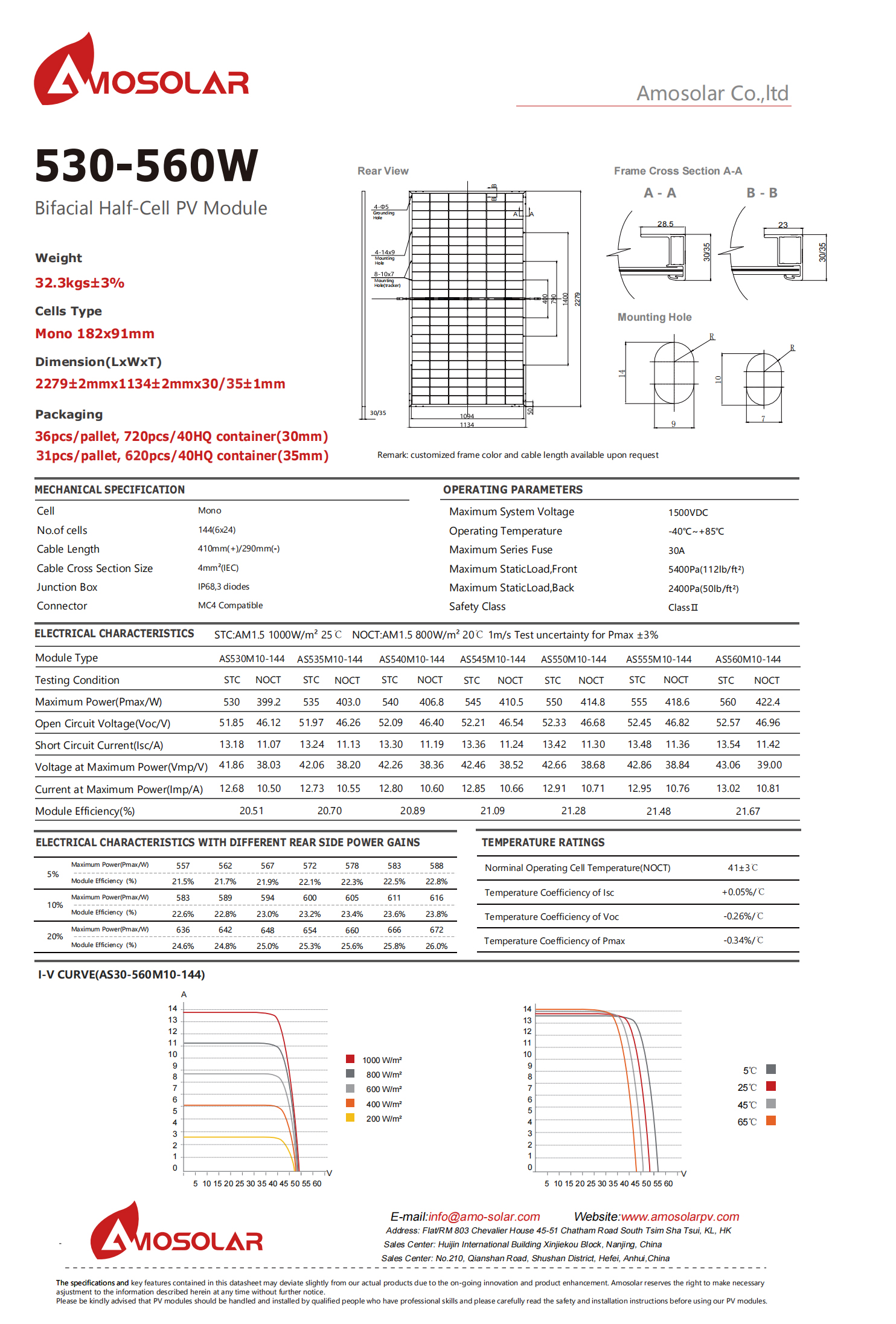 550w solar panel specifications