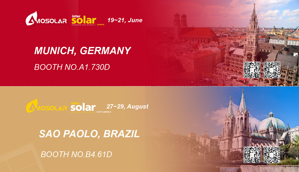 Amosolar will attend the InterSolar Europe 2024 exhibition in Germany and the Intersolar South America 2024 exhibition in Brasil