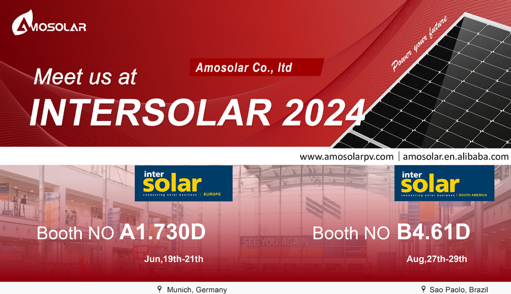 Amosolar will attend the InterSolar Europe 2024 exhibition in Germany and the Intersolar South America 2024 exhibition in Brasil