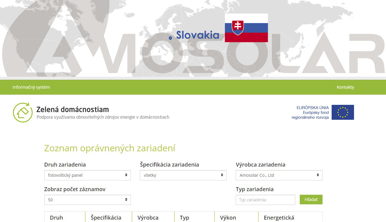Amosolar Solar PV Modules Approved and Registered in Slovakia Government Official WEB